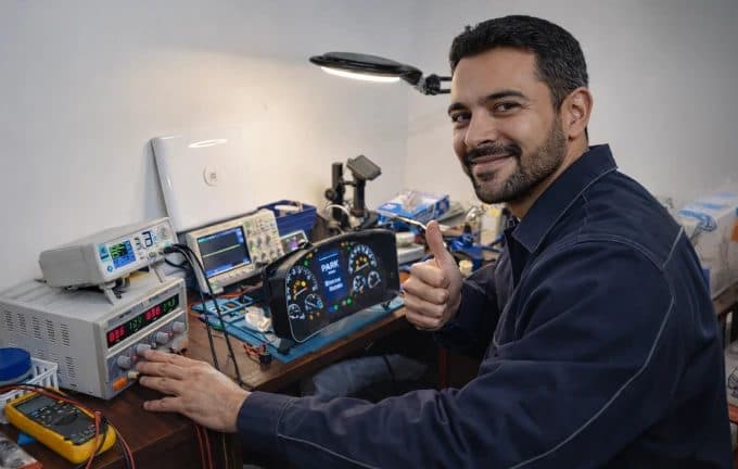Module Authority technician at the electronics test bench